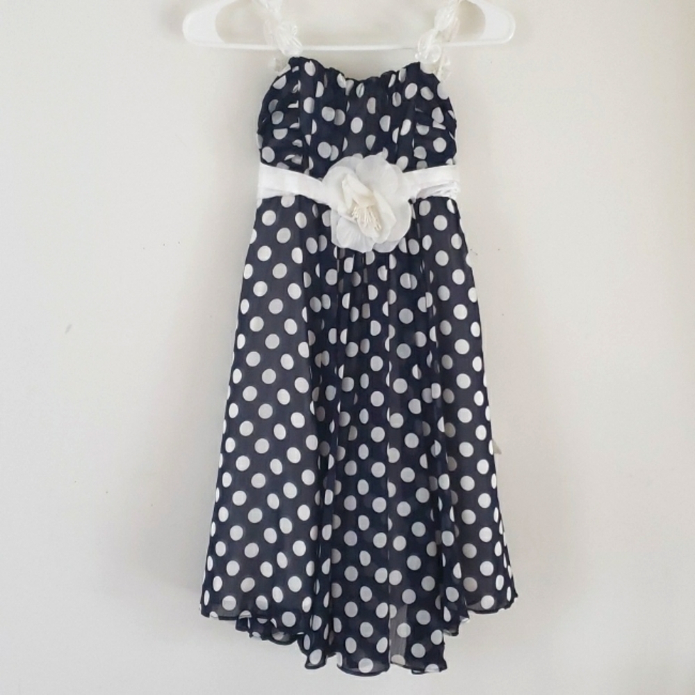 Sugar Plum Girls Polka Dot White Flower Strap Kids Dress Size 8